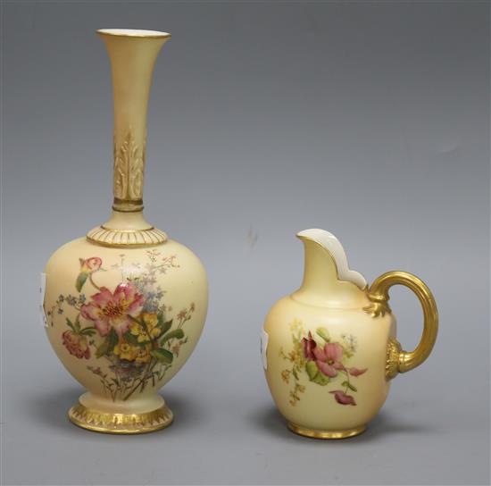 A Royal Worcester ivory blush vase and a jug tallest 23cm